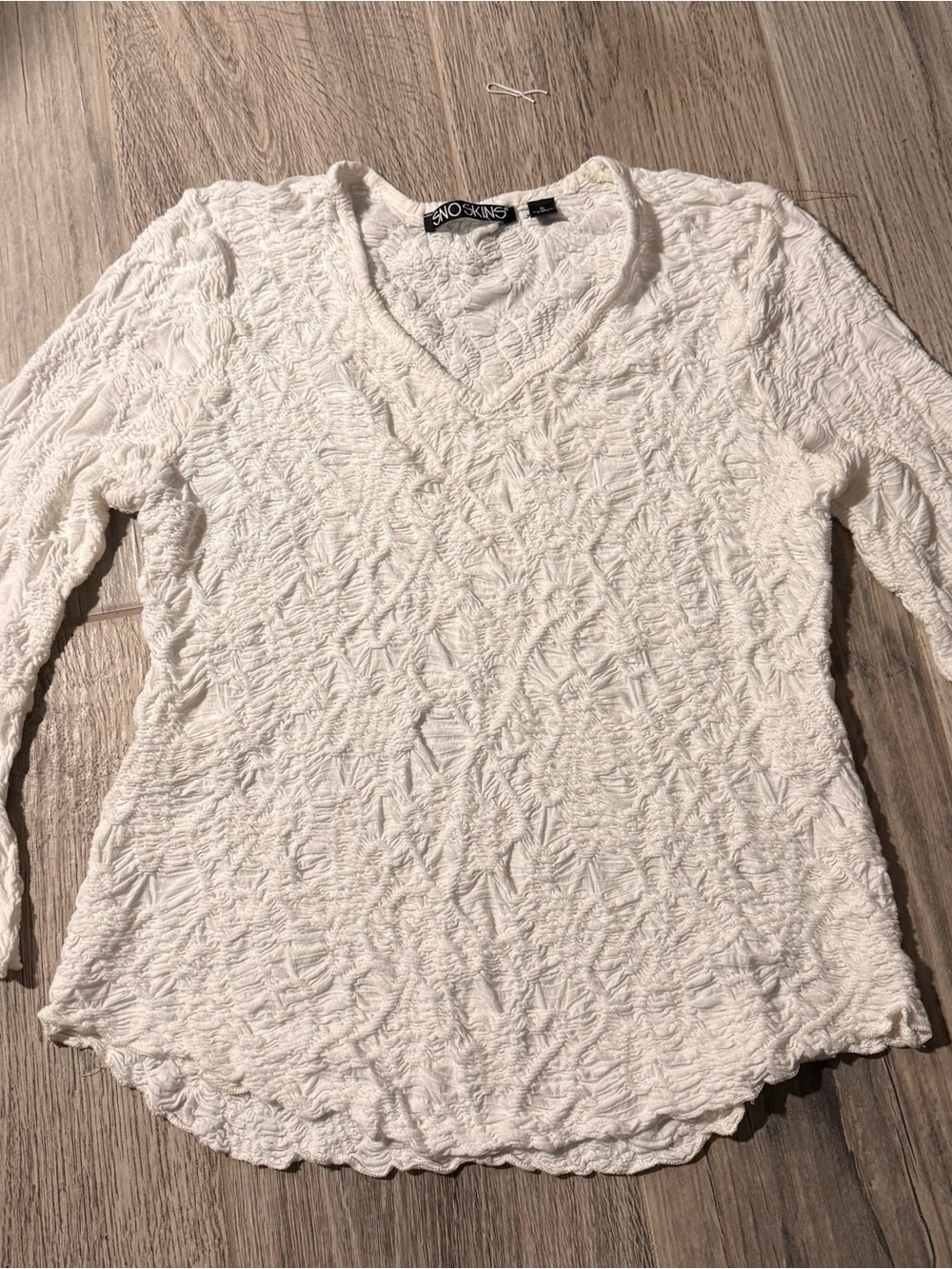 Snoskins Cream Textured V-Neck Long Sleeve Top